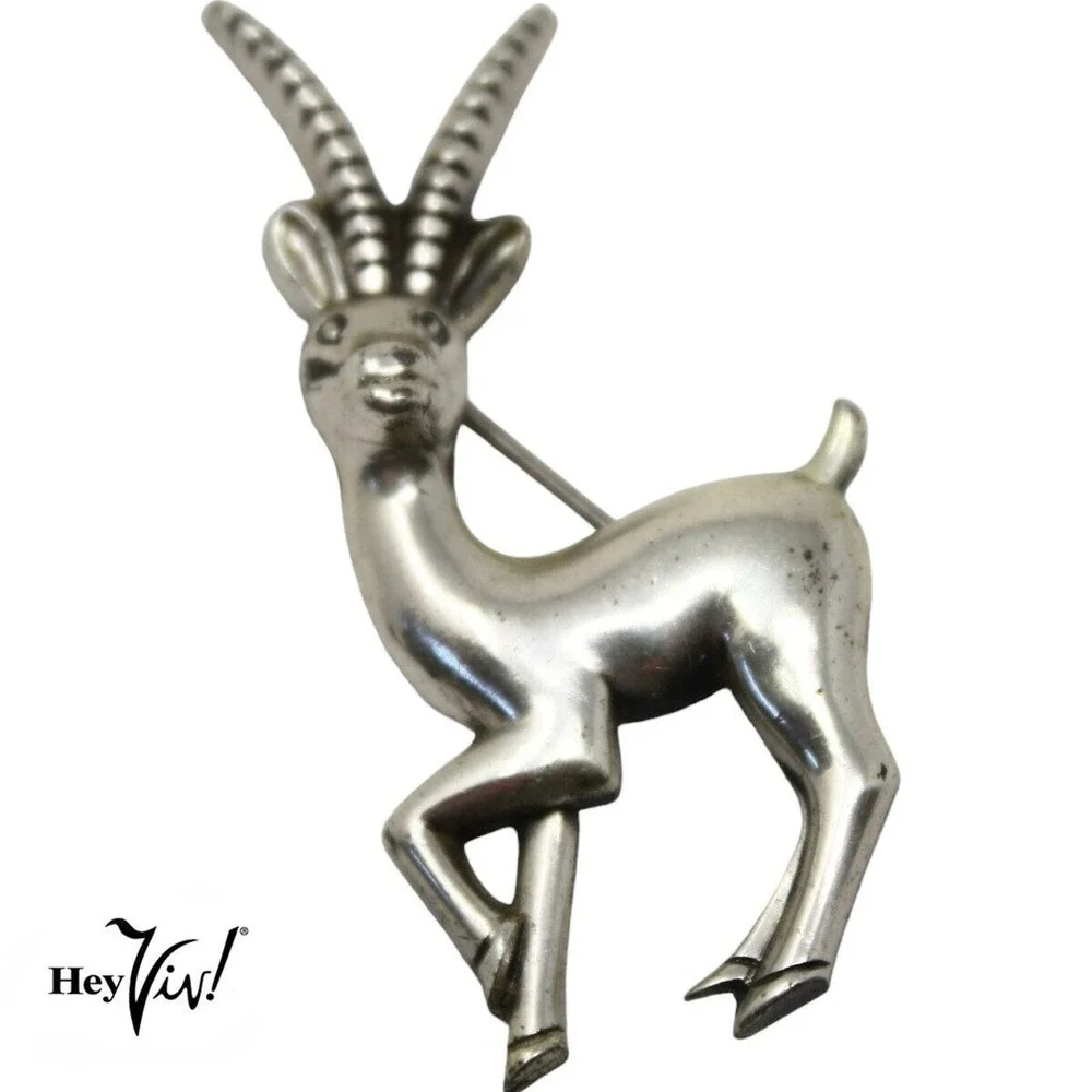 Vintage Signed Coro Pegasus Sterling 925 Antelope Gazelle Pin 2